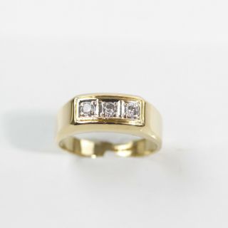 Vintage 10k Yellow Gold Bright - Cut Set 1/4ct Diamond Three - Stone Ring Size 10