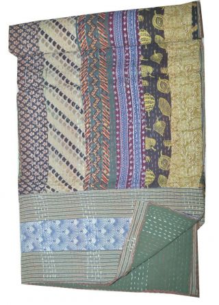 King Vintage Indian Sari Patch Handmade Kantha Quilt Bedspread