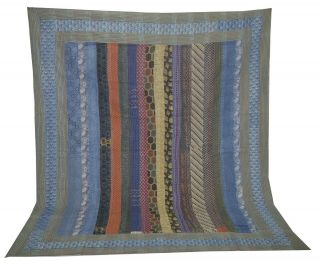 KING Vintage Indian Sari patch Handmade Kantha Quilt Bedspread 2