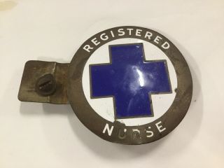 Ww2 ? Us Rn Registered Nurse Enameled License Plate Car Badge Medical Id