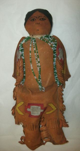 Vintage Leather American Indian Doll,  13 ",  Beads