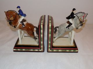 Vintage Fitz & Floyd Jumping Horse Rider Bookends