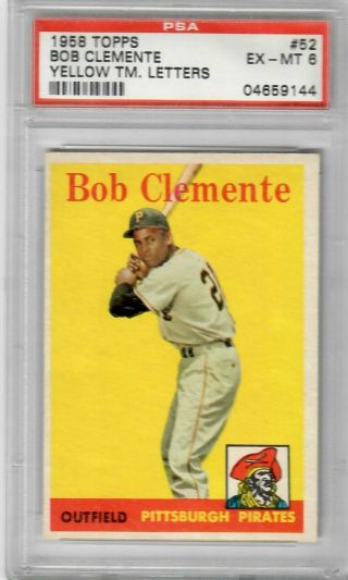 1958 Topps Roberto Clemente Psa 6 Yellow Team Letters 52 Rare