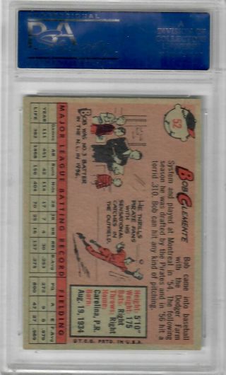 1958 Topps ROBERTO CLEMENTE PSA 6 YELLOW Team Letters 52 RARE 2