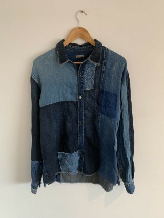 Kapital Japan Katmandu Shirt Boro Fabric Indigo Dyed Rrp $485 Denim Vintage L - Xl