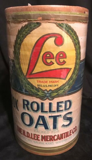 Vintage 1900s Lee Brand Rolled Oats Container 3lb 7oz Box Sharp Color Oldie