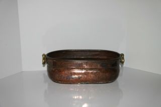 Heavy Solid Copper Hammered Planter With Solid Brass Handles Oval Vintage