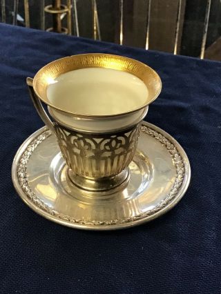 Vintage International Sterling Silver Demitasse Cup/saucer W/ Lenox Liner Gold