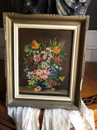 Vintage Mid Century Impressionist Still Life Floral Painting Framed Signed