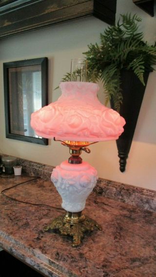 Vintage Fenton Puffy Roses Lamp Gorgeous