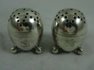Novelty Pair,  `egg` Shaped Solid Silver Pepperrs,  1915 - Mappin & Webb