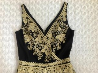 Anthropologie RARE 12 $458 Passementerie Dress L Gilded wool embroidered 3