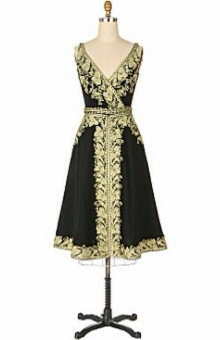 Anthropologie RARE 12 $458 Passementerie Dress L Gilded wool embroidered 6