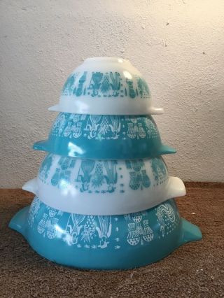 Vintage Set Of 4 Pyrex Amish Butterprint Cinderella Mixing Bowls - Exc.