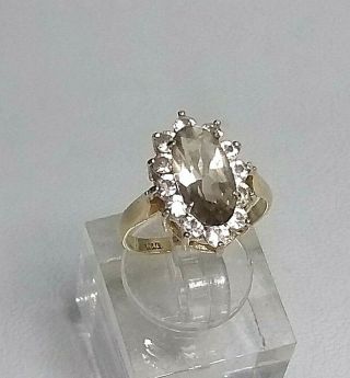 Vintage 1970s 9ct Gold Sokey Quartz & White Sapphire Cluster Ring