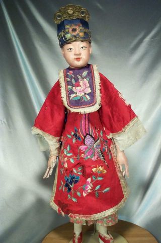 Magnificent Antique Chinese Opera Doll Silk Robe From Ohio Doll Museum Signed