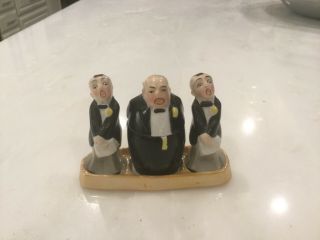 Vintage Singing Waiters Salt,  Pepper & Mustard Set With Spoon And Tray