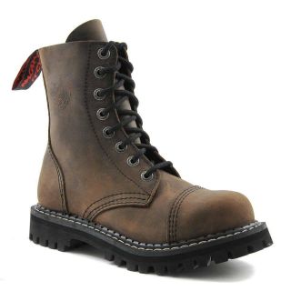 Angry Itch 8 Hole Punk Vintage Brown Leather Army Ranger Boot Steel Toe