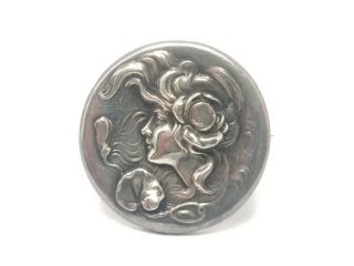 Antique Art Nouveau Sterling Silver Repousse Water Maiden Brooch Foster & Bailey