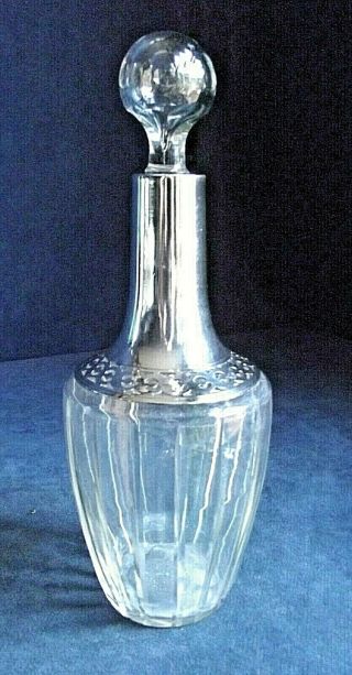 8 " Solid Silver Mounted Cut Glass Decanter / Lotion Bottle C1920