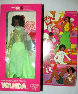 Vtg 1972 Shindana Toys Doll Wanda Black African American In Package W Acc.