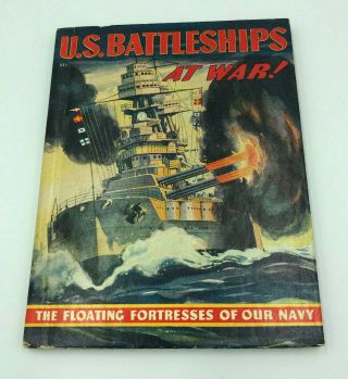 Vintage 1942 Book: U.  S.  Battleships At War Wwii Navy Color Postcard Size Plates