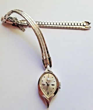 Wyler 14k White Gold Ladies Wrist Watch 17 Jewels Incaflex 10k Gf Band