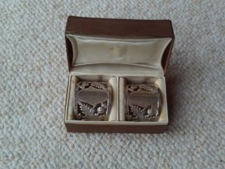 Antique Boxed Solid Silver Thistle Pattern Napkin Rings Birmingham 1916