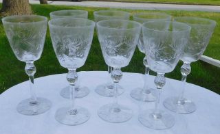 8 Vtg Pairpoint Chelsea Stems 8 " Water Goblets - American Brilliant Cut Glass