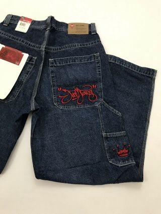 JNCO Tribal Jeans 36x32 Blue Denim Carpenter Utility Wide Leg NWT Vintage Style 5