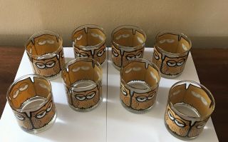 Vintage Mid Century Owl Low Ball Drinking Glasses Set of 8 signed M Petti 2