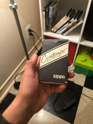 Vintage Zippo Contempo Japan Butane Lighter Gold Tone & Black Lacquer