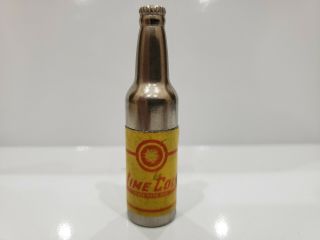 " Lime Cola " Vintage Silver Tone Kem Inc.  Rare Beer Bottle Lighter