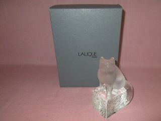 Vintage Lalique France Crystal Art Glass Cat Pedestal Looking Up Figure W/ Box