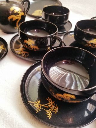 1940s Japanese Lacquerware Tea Set by Zohiko Vintage Makie Lacquer Urushi 6