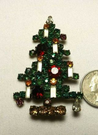 Vintage Weiss Rhinestone 6 Candle Christmas Tree Pin 2 3/4 "