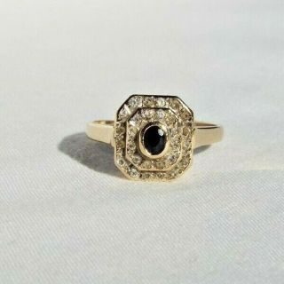 Vintage 9ct Gold Diamond & Sapphire Ring.  Fully Hallmarked.  Uk Size P 1/2