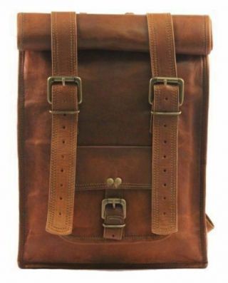 Real men ' s leather backpack bag satchel laptop briefcase brown vintage 3