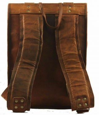 Real men ' s leather backpack bag satchel laptop briefcase brown vintage 4