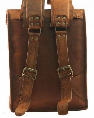 Real men ' s leather backpack bag satchel laptop briefcase brown vintage 5