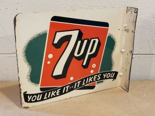 Rare 1952 7up Flange Advertising Sign Country Store Awesome