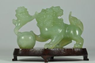 Fine Vintage China Chinese Carved Green Jade Foo Dog Fu Lion Sculpture