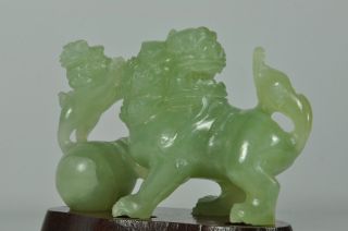 Fine Vintage China Chinese Carved Green Jade Foo Dog Fu Lion Sculpture 2