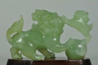 Fine Vintage China Chinese Carved Green Jade Foo Dog Fu Lion Sculpture 4