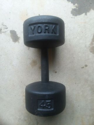 1 Vintage Rare Antique Roundhead 45 Lb York Barbell Dumbbell Round Head U.  S.  A