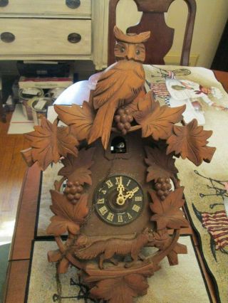 Vintage Black Forest Owl & Fox Cuckoo Clock Germany - Parts