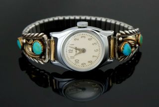Vtg Sterling Silver Signed Navajo Watch Timex Mens Or Ladies