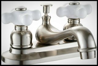 Vintage Bathroom Sink Lavatory Faucet 2 Cross Handle 4 In Centerset Satin Nickel