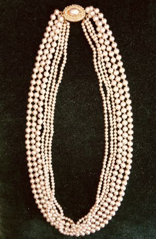 Miriam Haskell Vintage Six Strand Pearl Necklace With Clasp