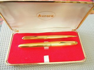 Vintage Rare Gold Aurora 88k Fountain Pen And Pencil Set